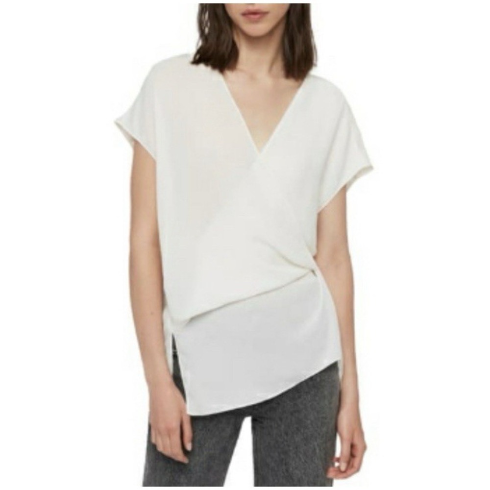 AllSaints Mia Blouse Womens S White V Neck Surplice Wrap Tie Waist Lightweight